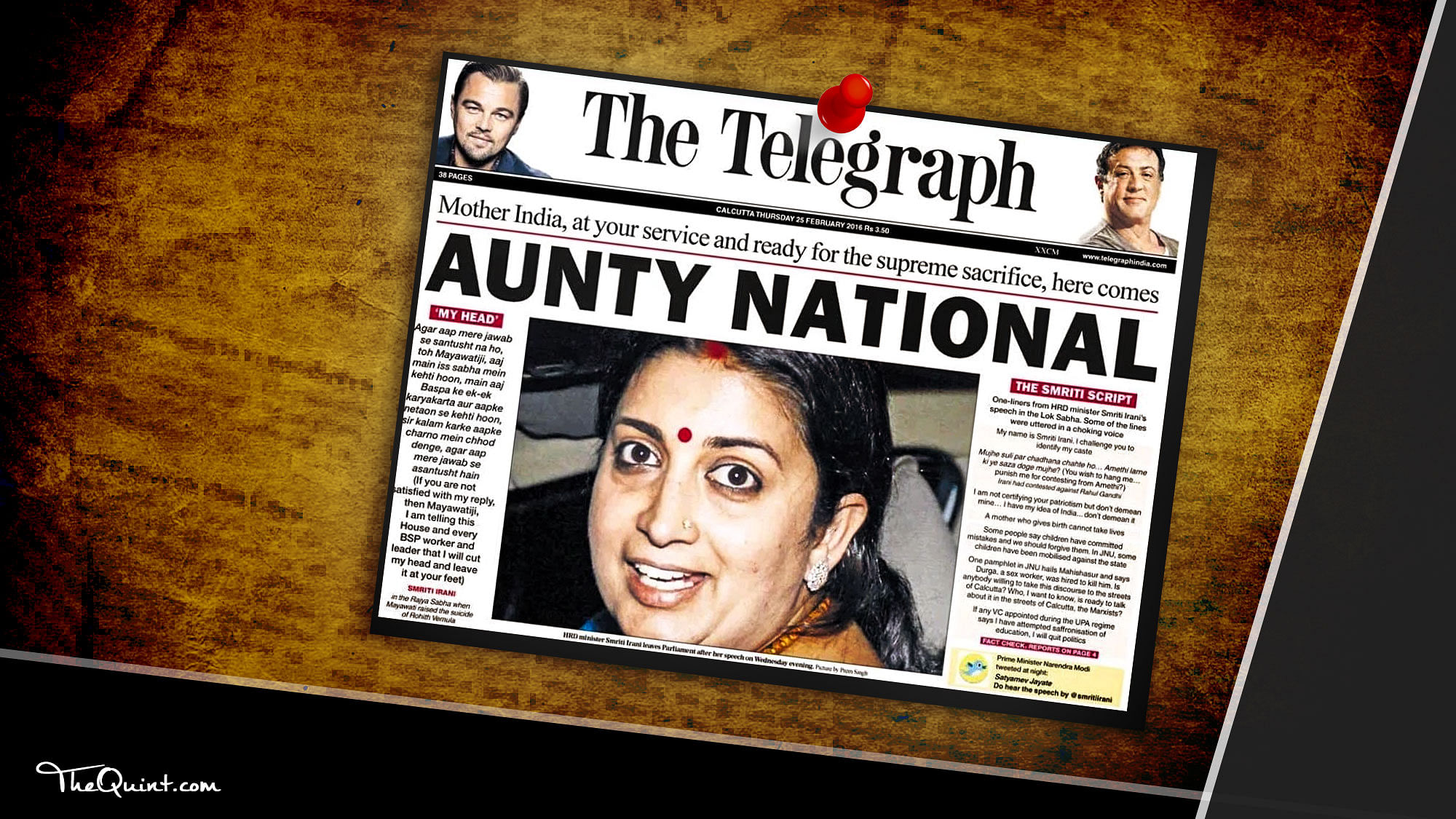 <i>The Telegraph</i>’s front page story, titled ‘Aunty National’. (Photo Courtesy: T<a href="http://www.telegraphindia.com/1160617/jsp/frontpage/story_91730.jsp#.WFPLdFN96Uk">he Telegraph</a>)