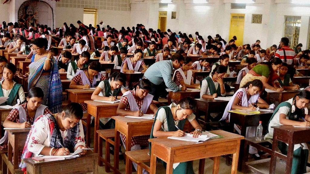 File photo of students appear for class 12th Board exams in a school, at Agartala.&nbsp;