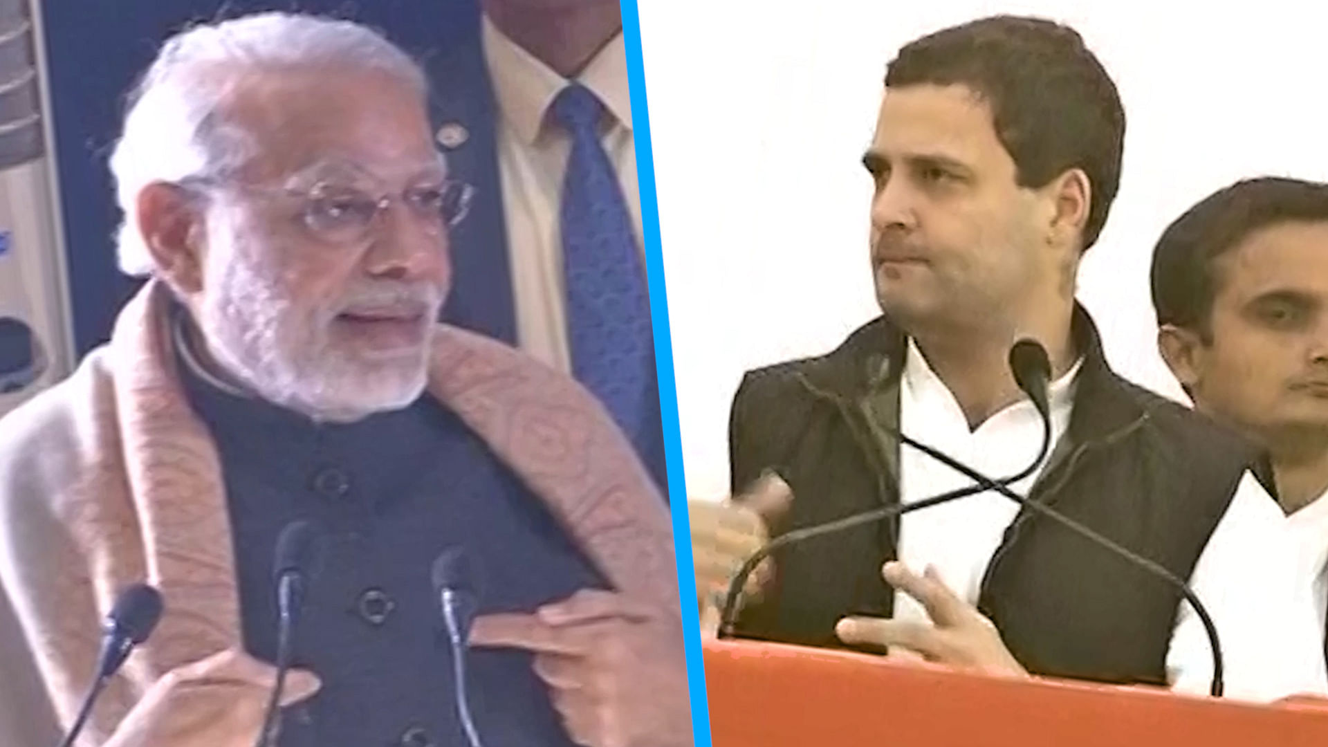 Prime Minister Narendra Modi (L) and Rahul Gandhi. (Photo: ANI Screengrab/altered by <b>The Quint</b>)