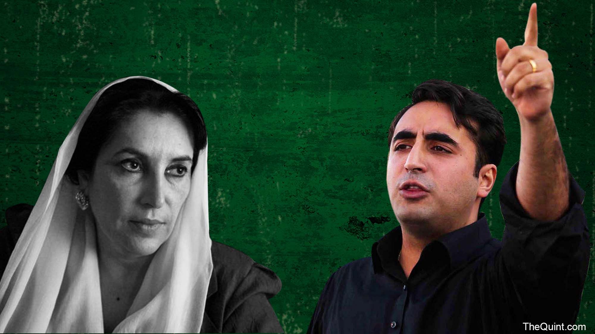 Benazir Bhutto (L) and Bilawal Bhutto Zardari (R). 