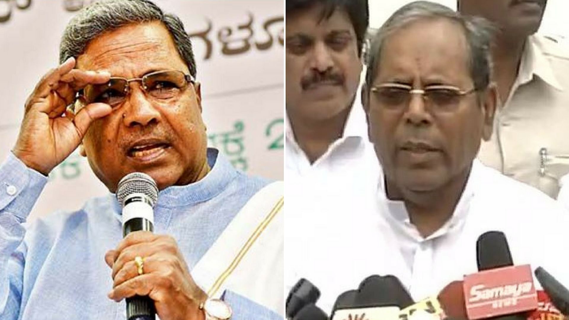Karnataka Chief Minsiter Siddaramaiah (L) and Karnataka Excise Minister HY Meti. (Photo Courtesy: The News Minute and ANI)