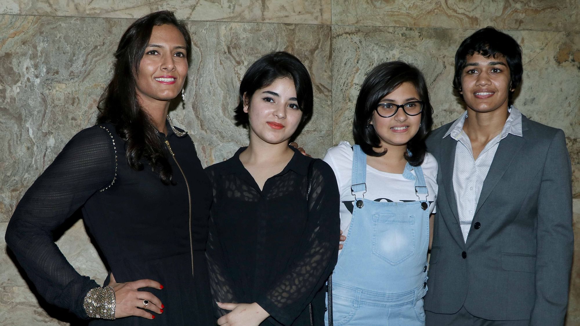 Geeta Phogat poses with Zaira Wasim and Babita Kumari with Suhani Bhatnahar. (Photo: Yogen Shah)