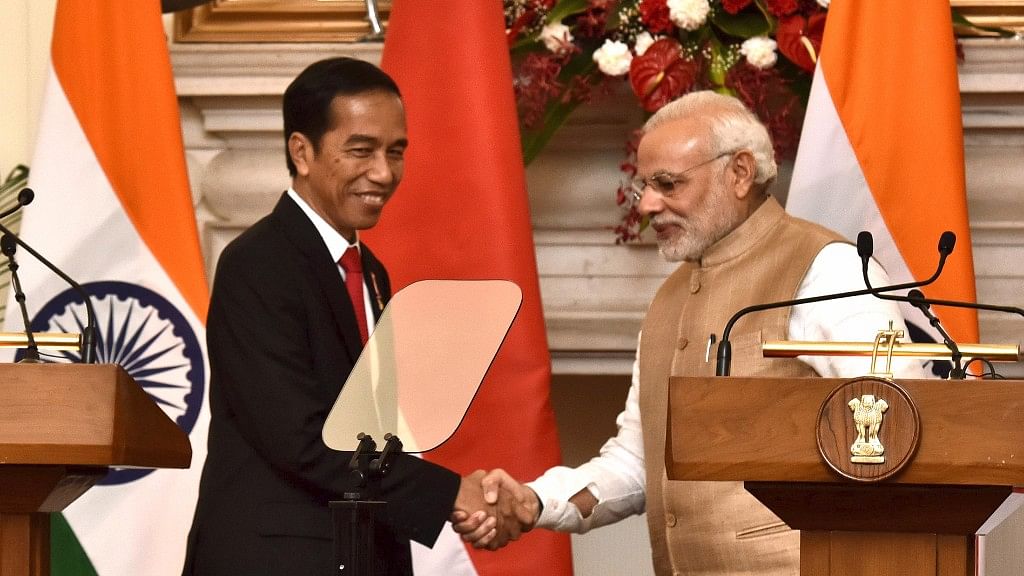 Prime Minister Narendra Modi and  President of Indonesia, Joko Widodo at the Joint Press Statement, at Hyderabad House, in New Delhi.