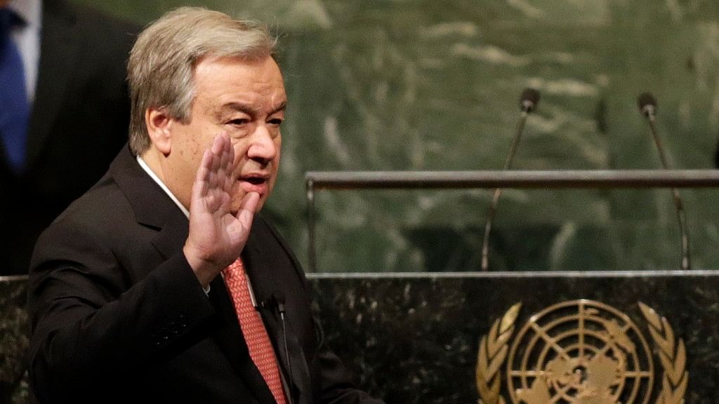 The United Nations Secretary-General designate Antonio Guterres is sworn in at U.N. headquarters, Monday, on 12 December. (Photo: AP)