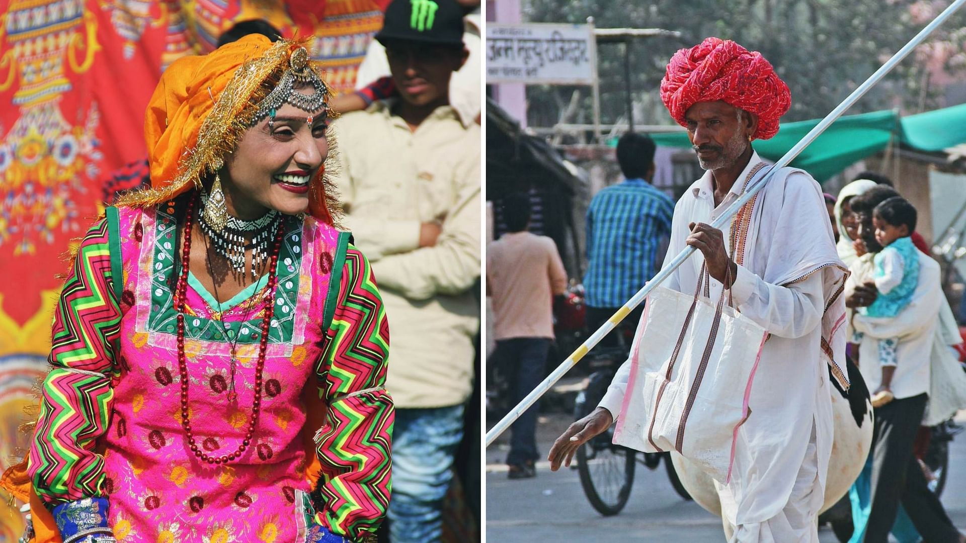 

A woman wearing traditional Rajasthani attire and a man wearing a pagdi. Photo shot during the Bundi Utsav 2016 in Bundi, Rajasthan. (Photo: Abhimanyu Singh Rathore)