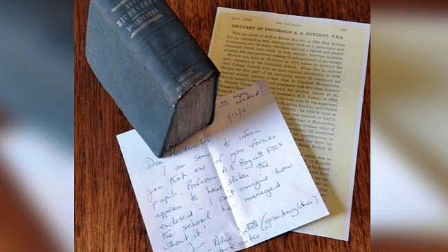 The book had been loaned to Alice Gillett’s grandfather 130 years ago. (Photo Courtesy: Facebook.com/Geoff Johnson)