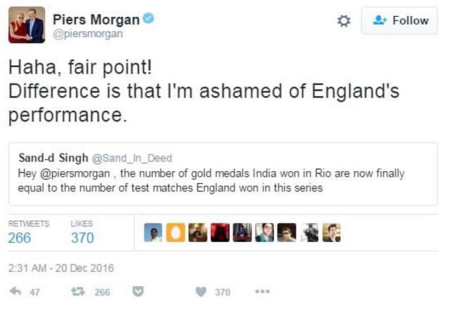Twitterati reminded Morgan of his bitter tweet against India during Rio Olympics.