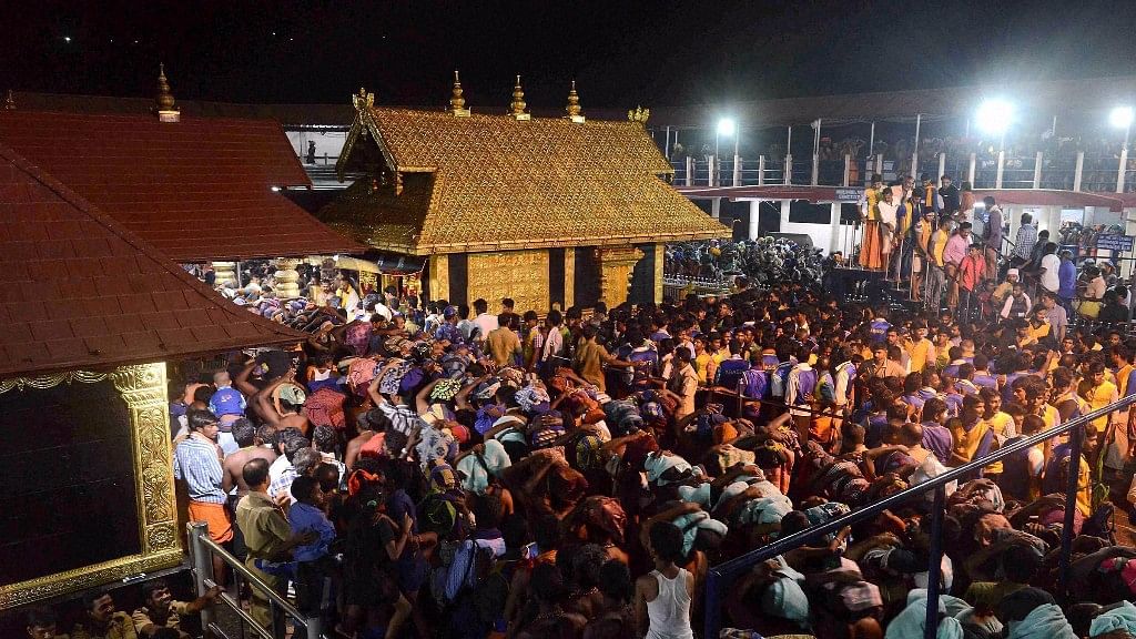 Devotees crowd at the Sabarimala temple in Kerala.&nbsp;