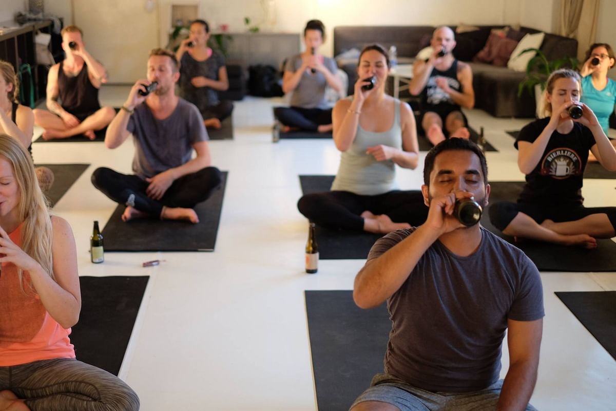 Q: How do you make yoga fun? A: Just add beer! 