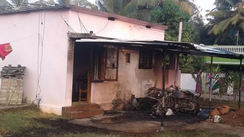 A BJP worker suffered grievous burns after political rivals from CPI(M) set his house on fire. (Photo Courtesy: The News Minute)