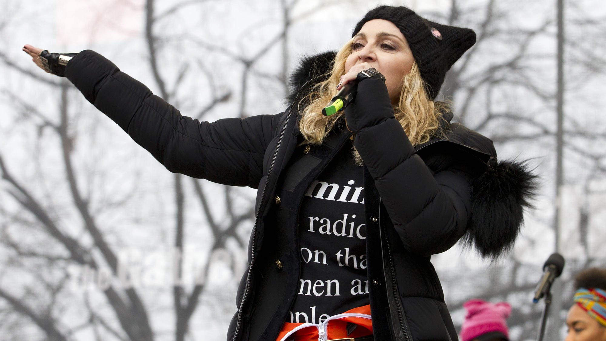 Madonna makes a speech at a protest march. (Photo: AP)