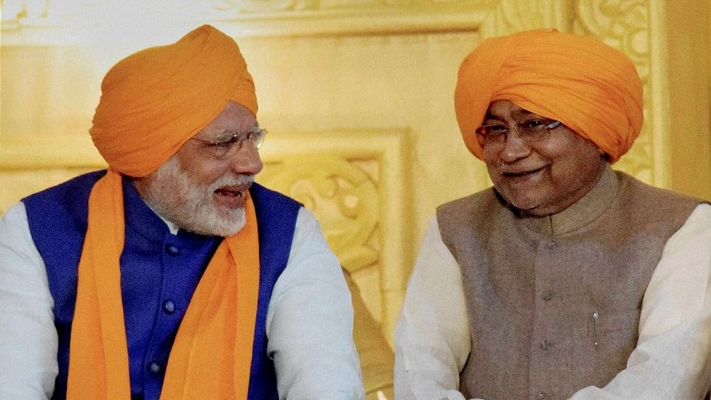Prime Minister Narendra Modi and Bihar Chief minister Nitish Kumar were at a public meeting to celebrate the 350th birth anniversary of Guru Gobind Singh, revered by Sikhs, and born in Bihar. (Photo: PTI)