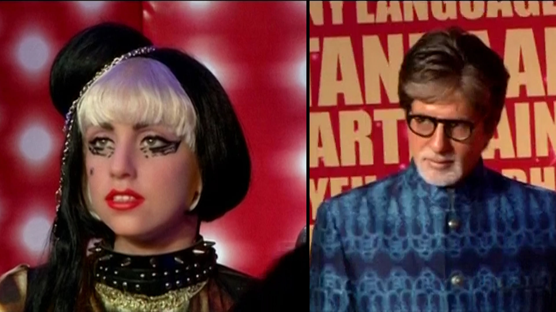 Wax replicas of superstars Lady Gaga and Amitabh Bachchan. (Photo: Altered by <b>The Quint</b>)
