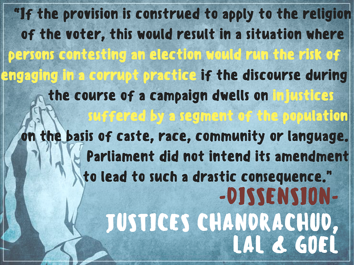 An excerpt from the SC verdict in <i>Abhiram Singh v CD Commachen</i>. (Infographic: <b>The Quint</b>/Pallavi Prasad)