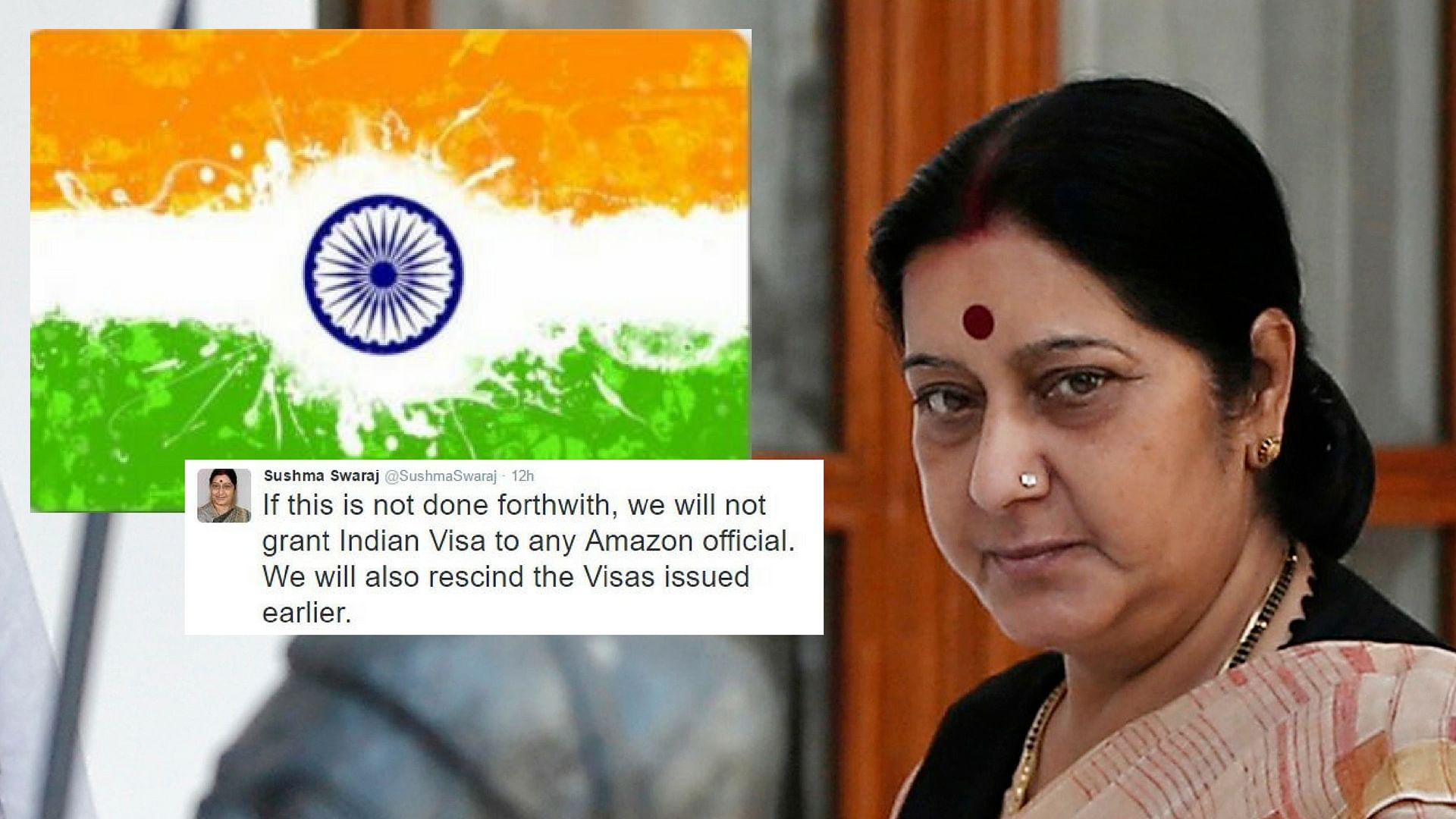 Sushma Swaraj,  External Affairs Minister, India. (Photo: <b>Altered by The Quint</b>)
