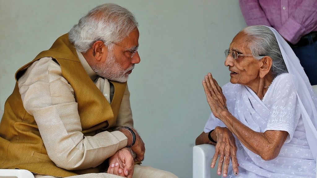 PM Narendra Modi with mother Heeraben.&nbsp;