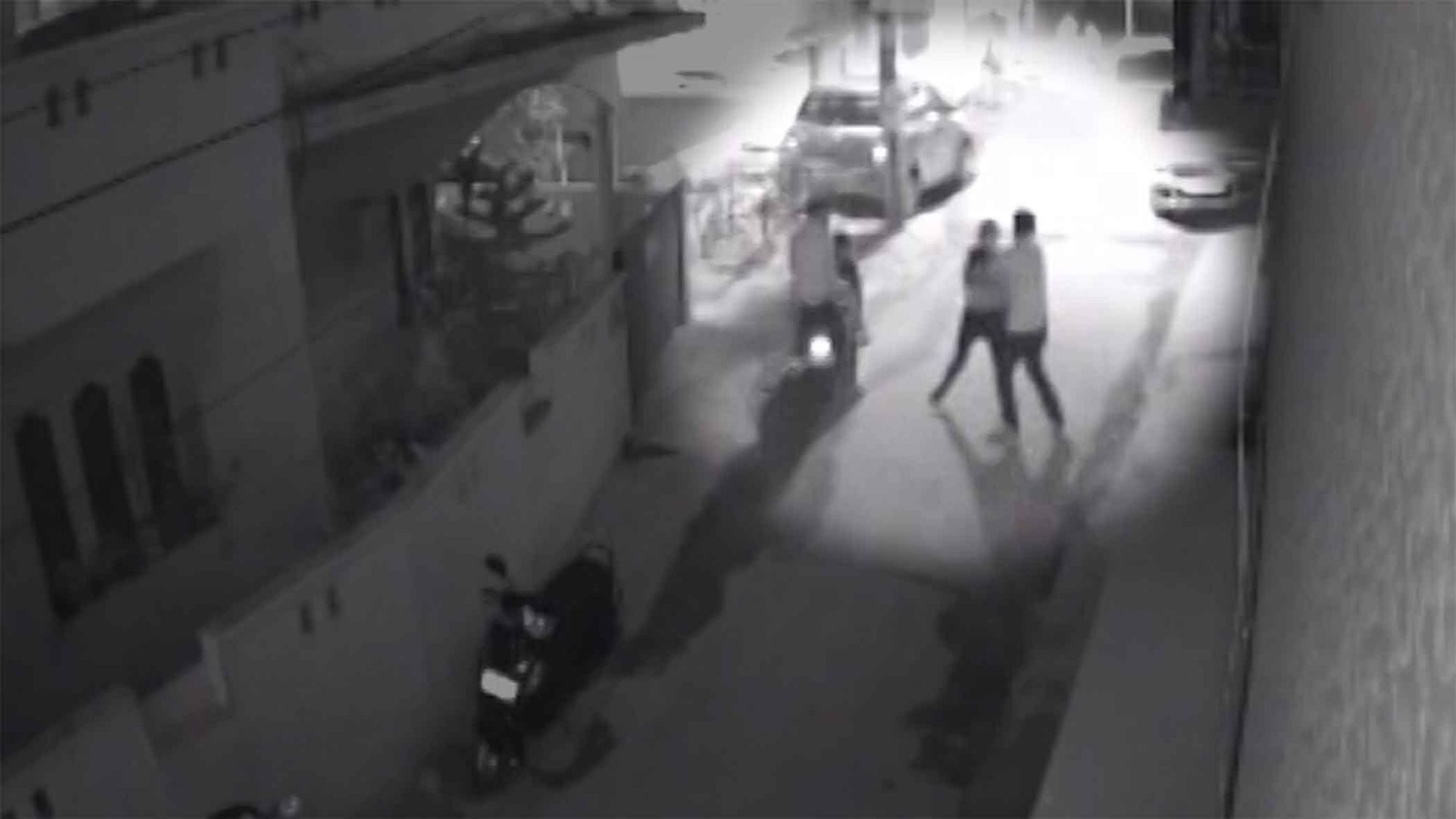 A still from the alleged CCTV footage that shows two boys molesting a girl on New Year’s eve in Bengaluru. (Photo Courtesy: ANI Screengrab)