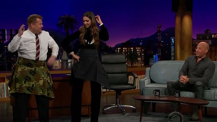 Deepika and Vin on <i>The Late Late Show With James Corden</i>. (Photo Courtesy: YouTube Screenshot)