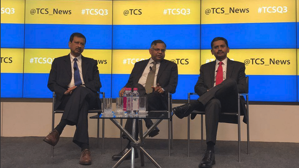 R Gopinathan (right) takes over as Tata Consultancy Services Ltd’s new chief executive officer. (Photo Courtesy: Twitter/<a href="https://twitter.com/TCS">@TCS</a>)