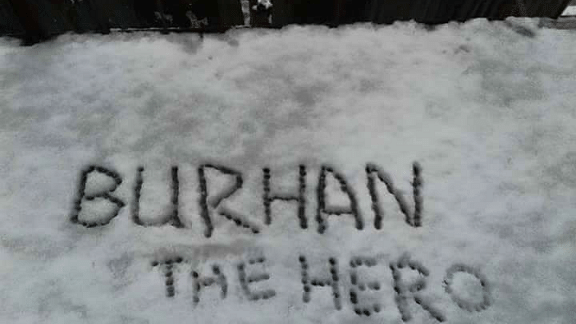 Using snow as a means of protest, people in Kashmir are writing snow tributes to slain Hizbul commander Burhan Wani.
