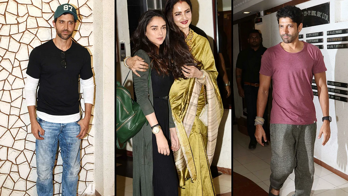 Hrithik, Rekha, Aditi and Farhan at Javed Akhtar’s party. (Photo: Yogen Shah)