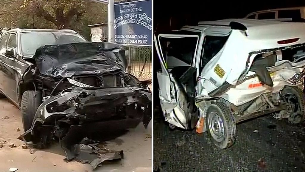 The accident involving a white WagonR and the BMW took place in the early hours of Monday. (Photo Courtesy: ANI)