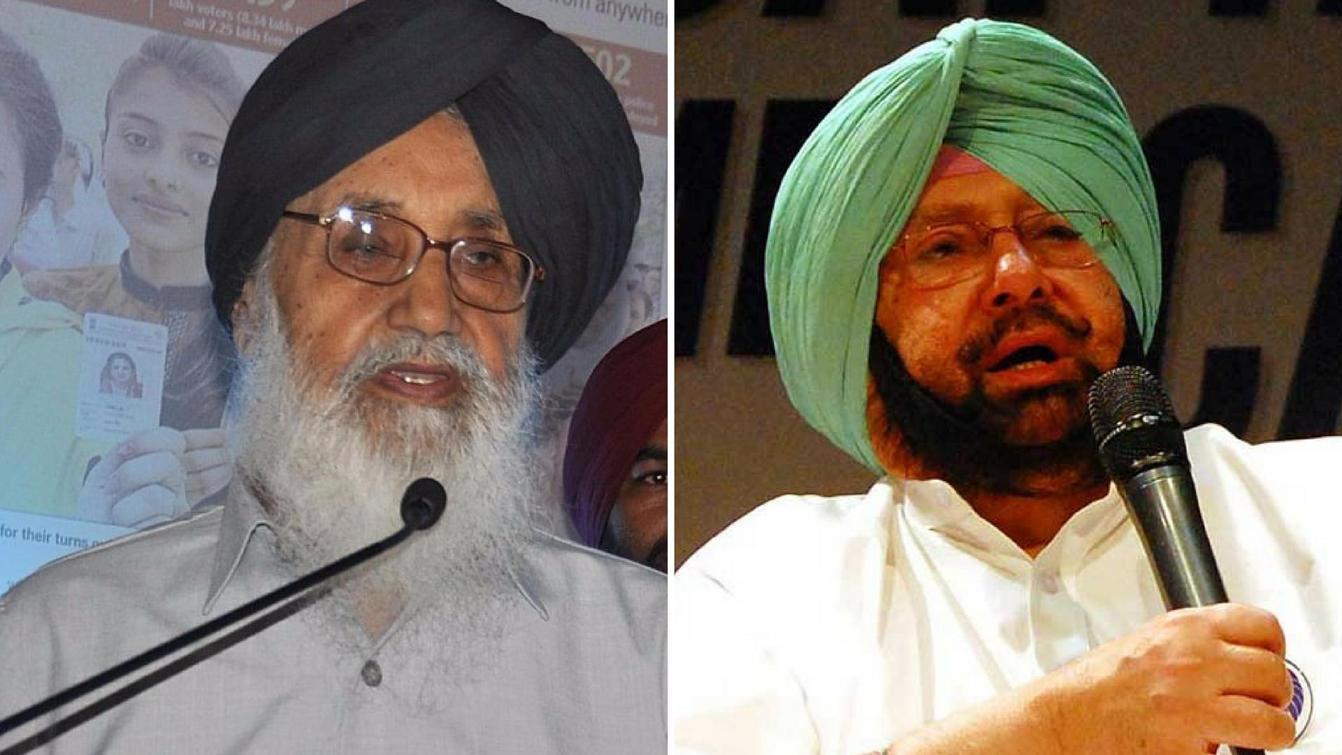 Punjab Chief Minister Parkash Singh Badal, and state  Congress chief Captain Amarinder Singh. (Photo: Altered by <b>The Quint</b>)