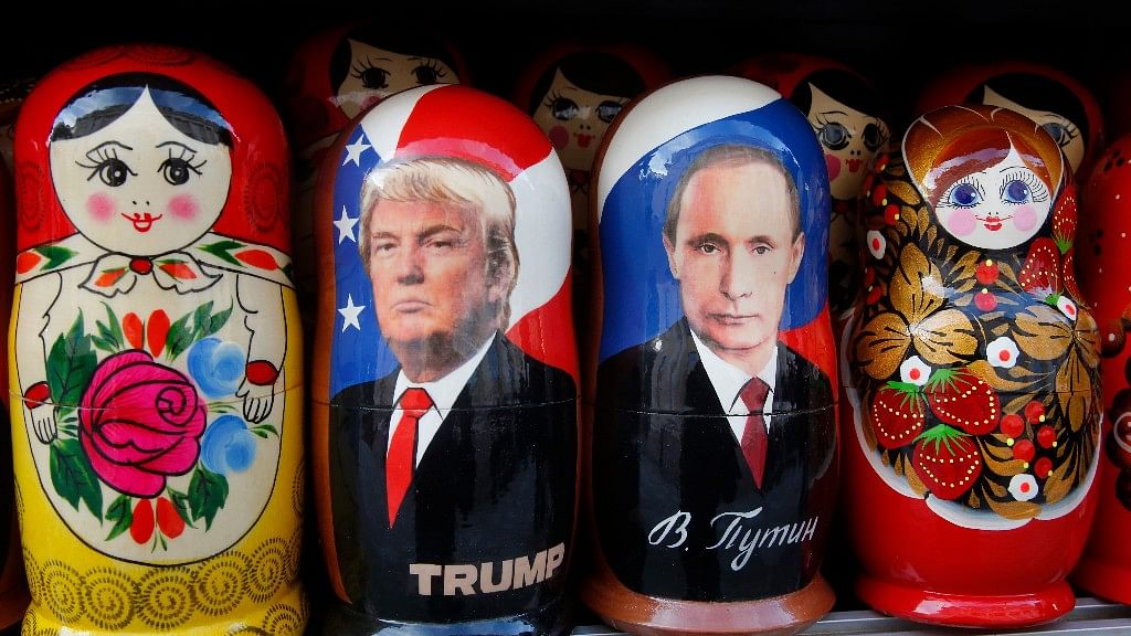 

Traditional Russian wooden dolls  depicting Russian President Vladimir Putin and Donald Trump, hours before   Trump is to be sworn in as president,  St. Petersburg, Russia, 20 January 2017. (Photo: AP)