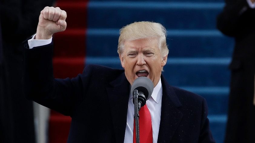 

President Donald Trump pumps his fist after delivering his inaugural address after being sworn in as the 45th president of the United States. (Photo: AP)