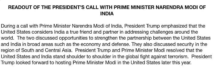 With this phone call, Modi became the fifth foreign leader Trump has spoken to over the phone.