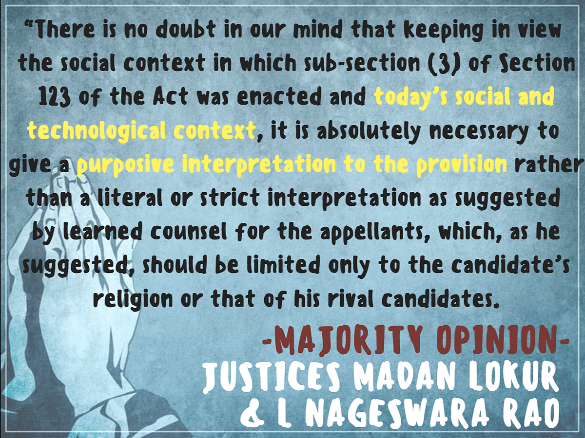 An excerpt from the SC verdict in <i>Abhiram Singh v C D Commachen</i>. (Infographic: <b>The Quint</b>/Pallavi Prasad)