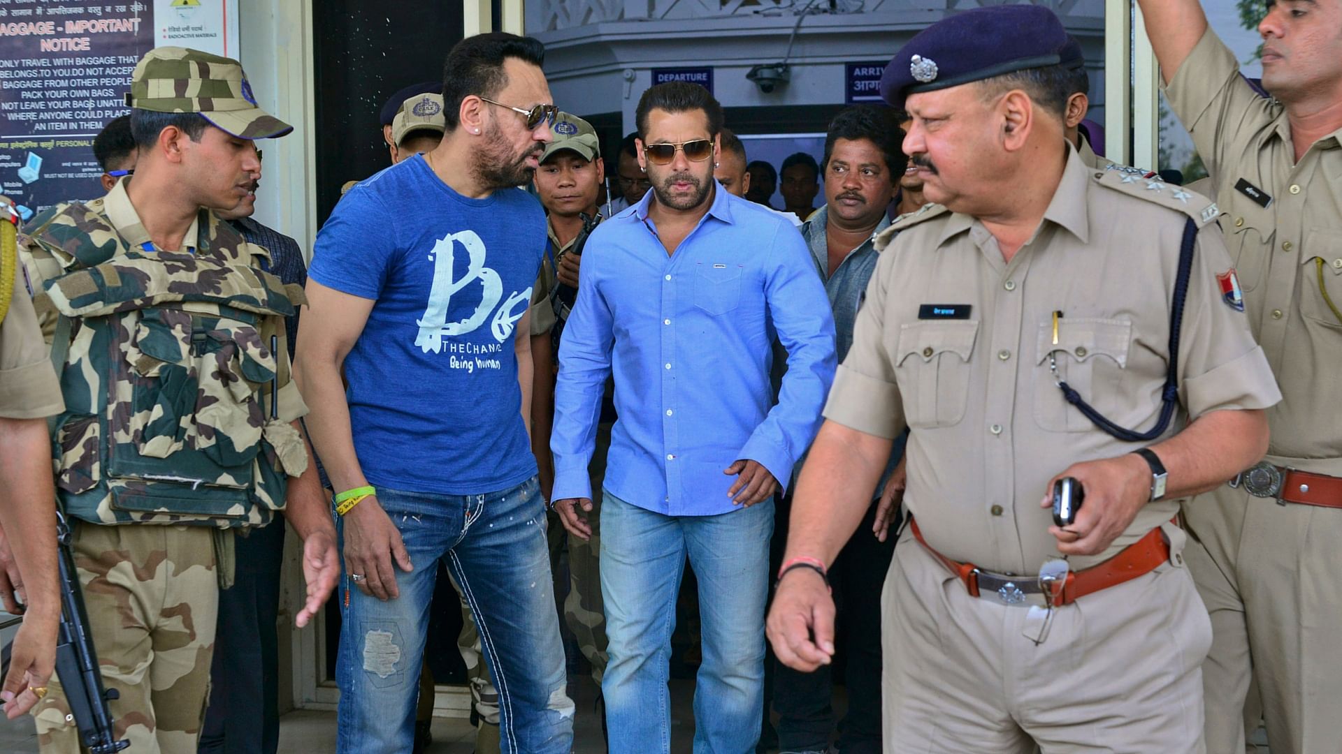 Salman Khan arrives at the Jodhpur civil airport to appear before a court in Jodhpur on 29 April 2015. File photo.