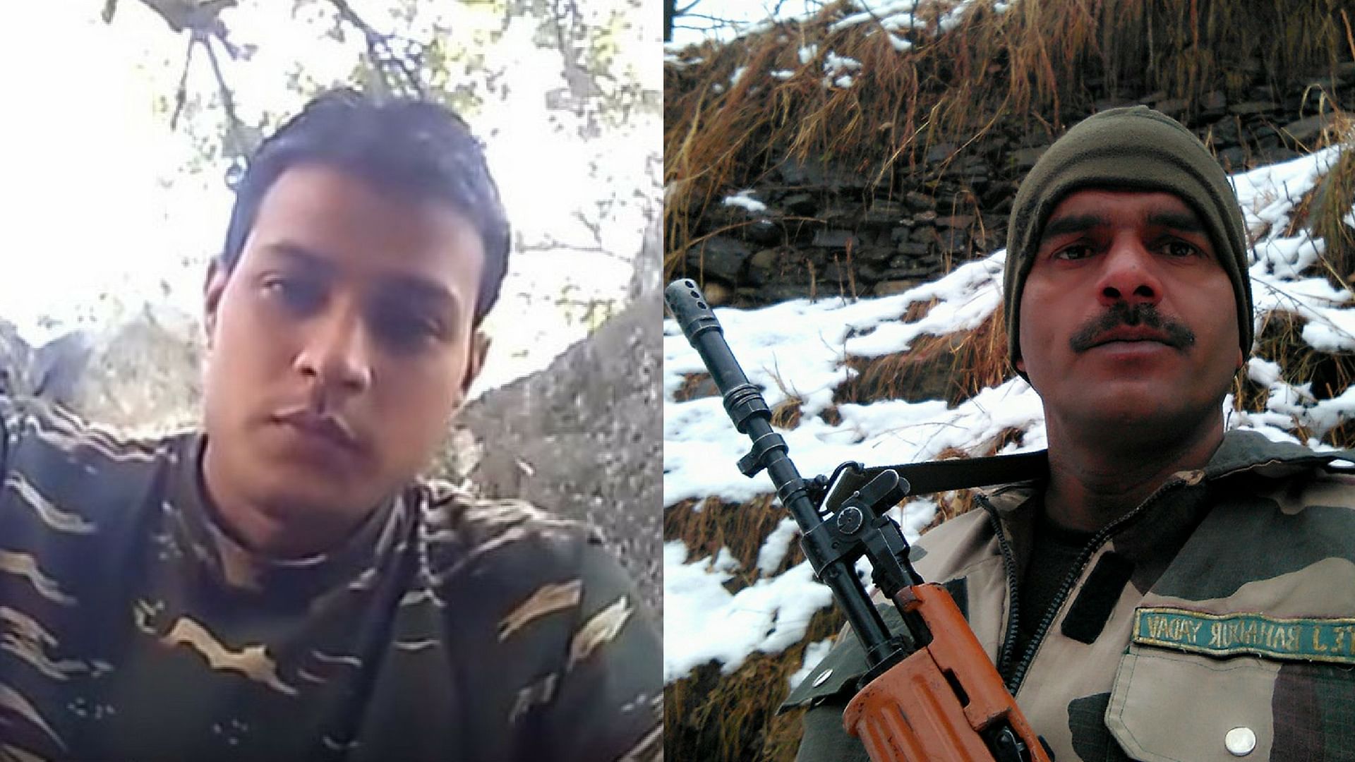 CRPF personnel and BSF jawan talk about lack of facilities in two different videos that went viral. (Photo: ANI screengrabs, Image altered by The Quint)