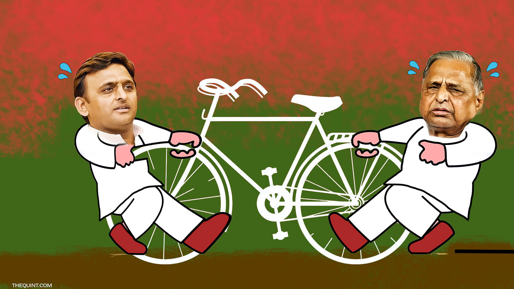 As the internal rift within SP widens, the Election Commission may freeze the symbol of cycle. (Photo: Rhythum Seth/ <b>The Quint</b>)