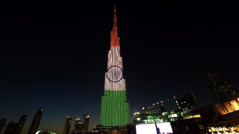 Burj Khalifa lights up in Indian colours in honour of Republic Day. (Photo Courtesy: Twitter/@BurjKhalifa)
