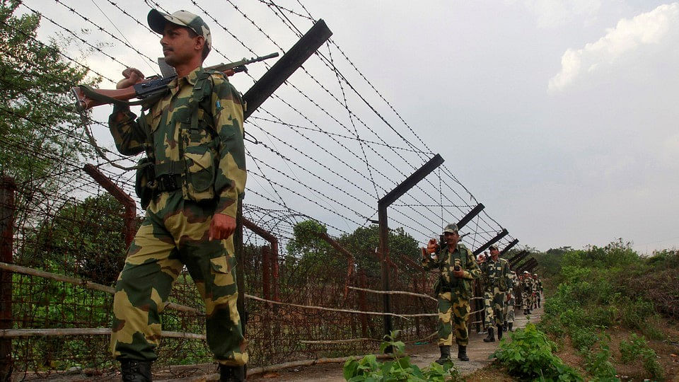 Border Security Force (BSF) soldiers on patrol. 