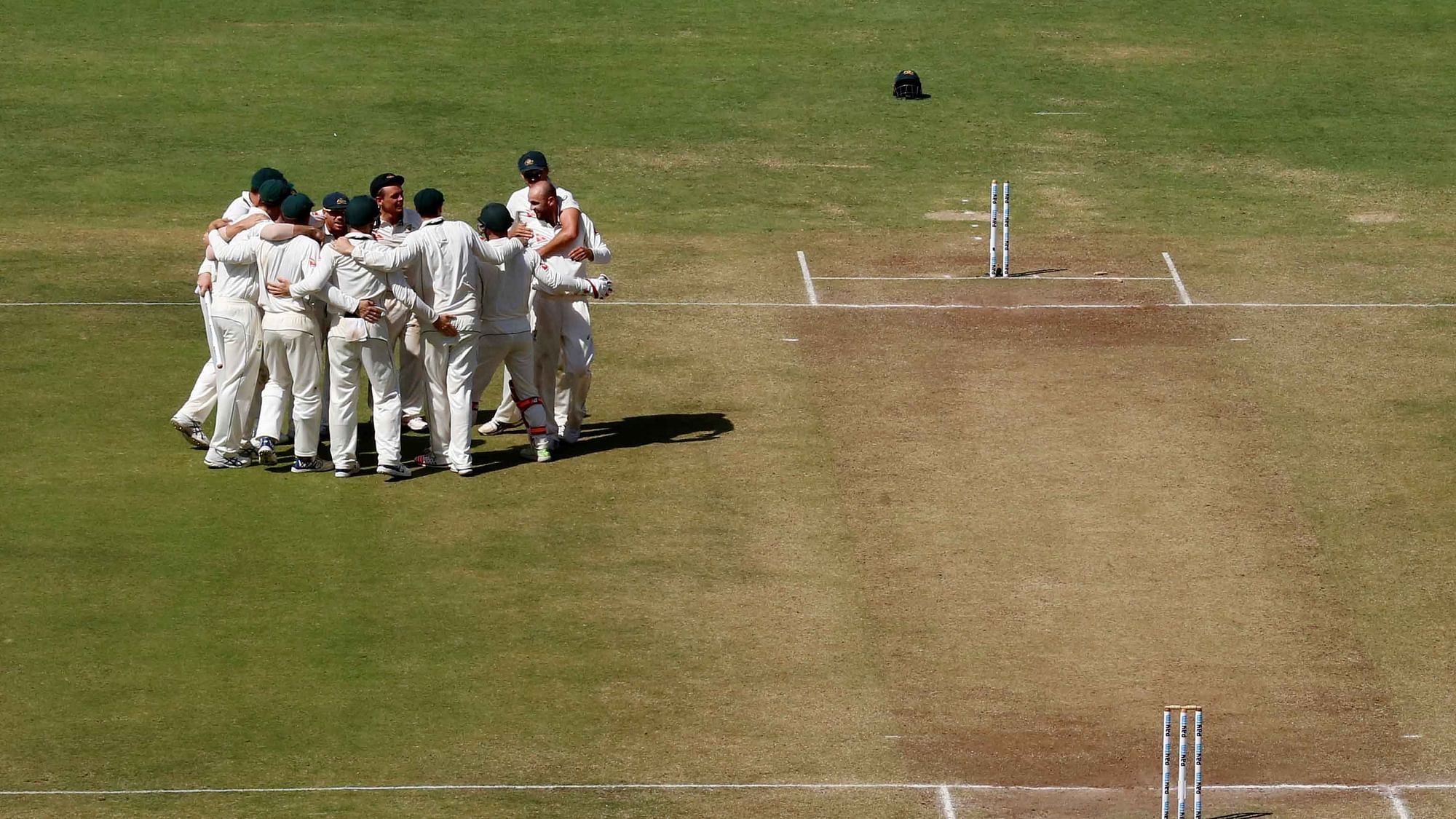 The Australian team celebrate Pune Test victory. (Photo: Reuters)