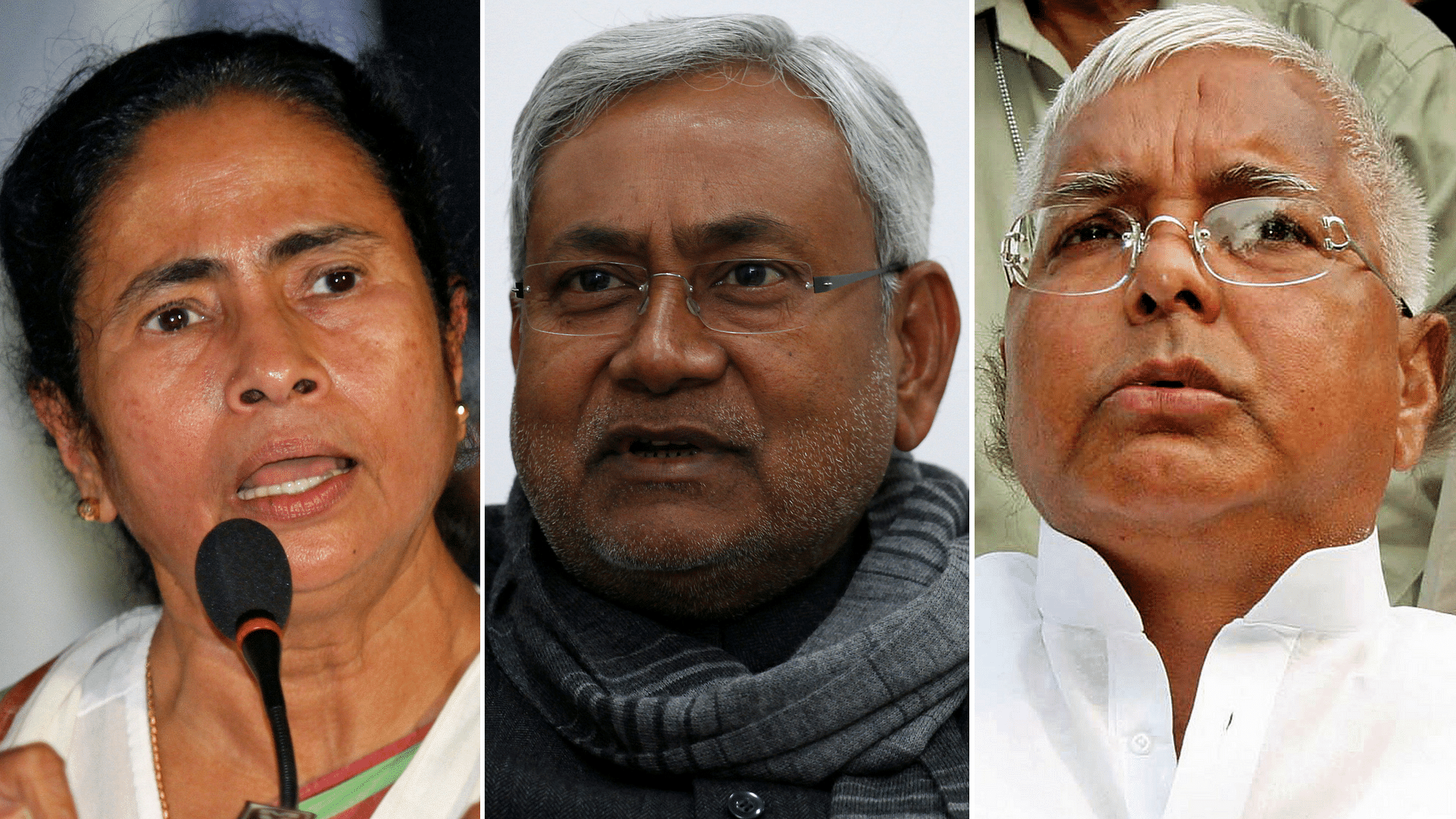 West Bengal CM Mamata Banerjee, Bihar CM Nitish Kumar and RJD chief Lalu Prasad Yadav. (Photo courtesy: Reuters/IANS)