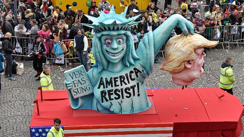 A carnival float depicting the severed head of US president Donald Trump and the Statue of Liberty during the   carnival parade in Duesseldorf, Germany, on  27 February 2017. (Photo: AP)