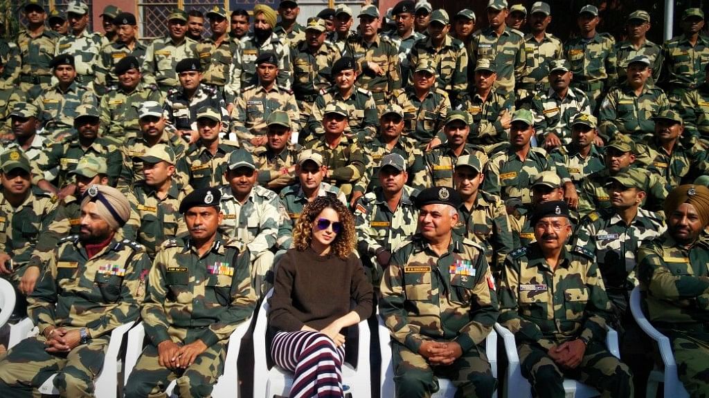 Kangana Ranaut in Jammu with soldiers. (Photo Courtesy: Viacom)