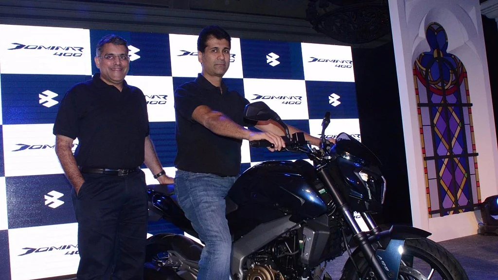 Rajiv Bajaj (right) at the launch of new Bajaj Dominar. 