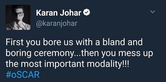 KJo tweeted calling the Oscars ceremony boring and criticised the the “mess-up”. Only to trigger a Twitter backlash