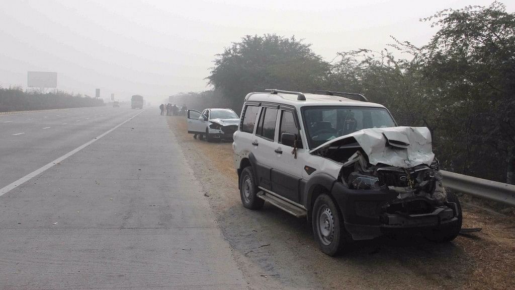 File image of the mangled remain of the vehicles that met with an accident at Yamuna Expressway in Uttar Pradesh. (Photo Courtesy: IANS)