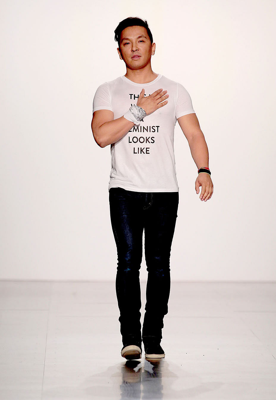 

Nepal-born American designer Prabal Gurung sashayed his models down the ramp in T-shirts with feminist slogans.