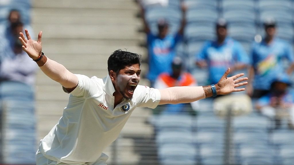 Umesh Yadav celebrates after picking up the first wicket of the day. (Photo: BCCI)