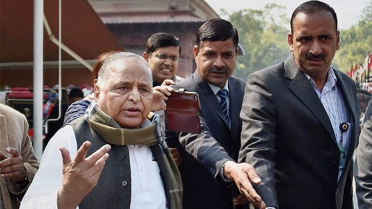 Samajwadi Party founder Mulayam Singh Yadav at the Parliament House on the first day of Budget session in New Delhi on Tuesday. (Photo Courtesy: PTI )