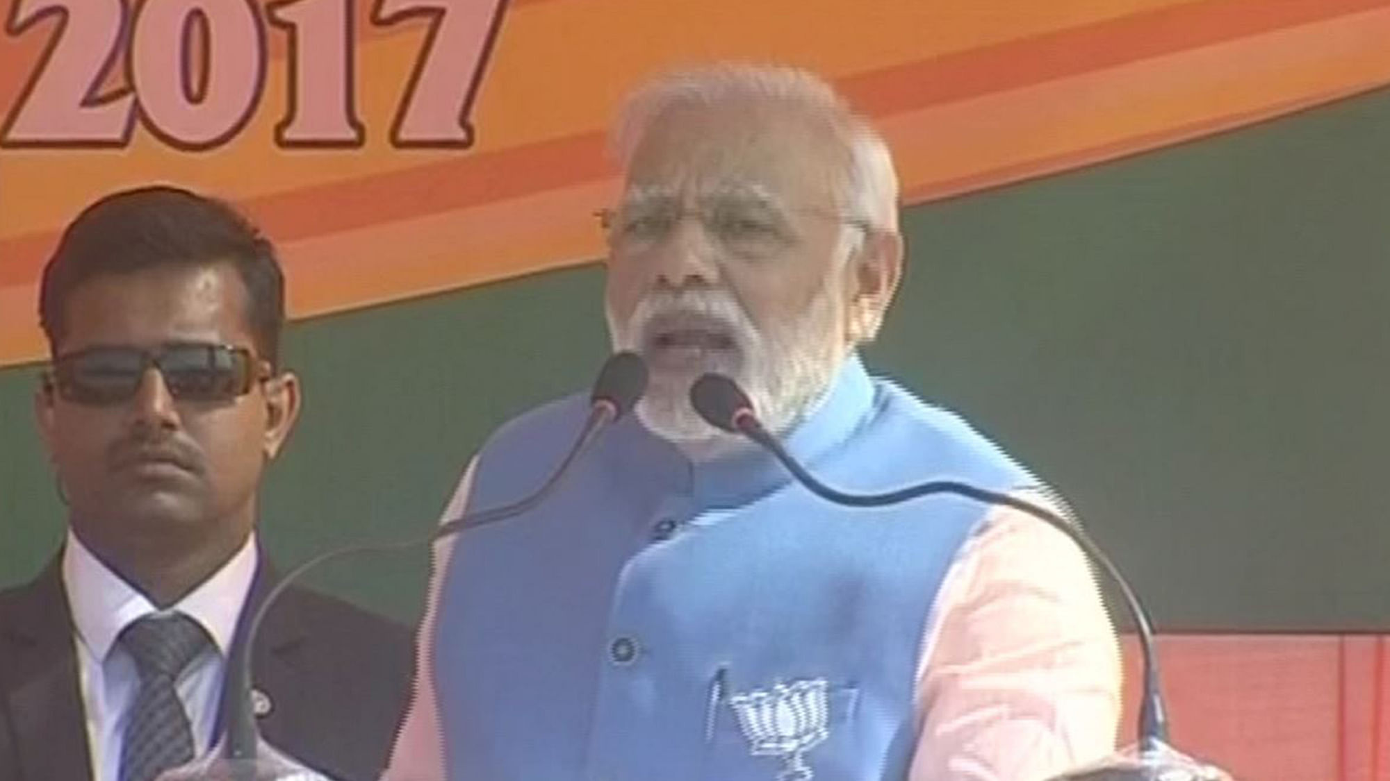 PM Narendra Modi addresses a rally in Kannauj on Wednesday. (Photo: ANI Screengrab)