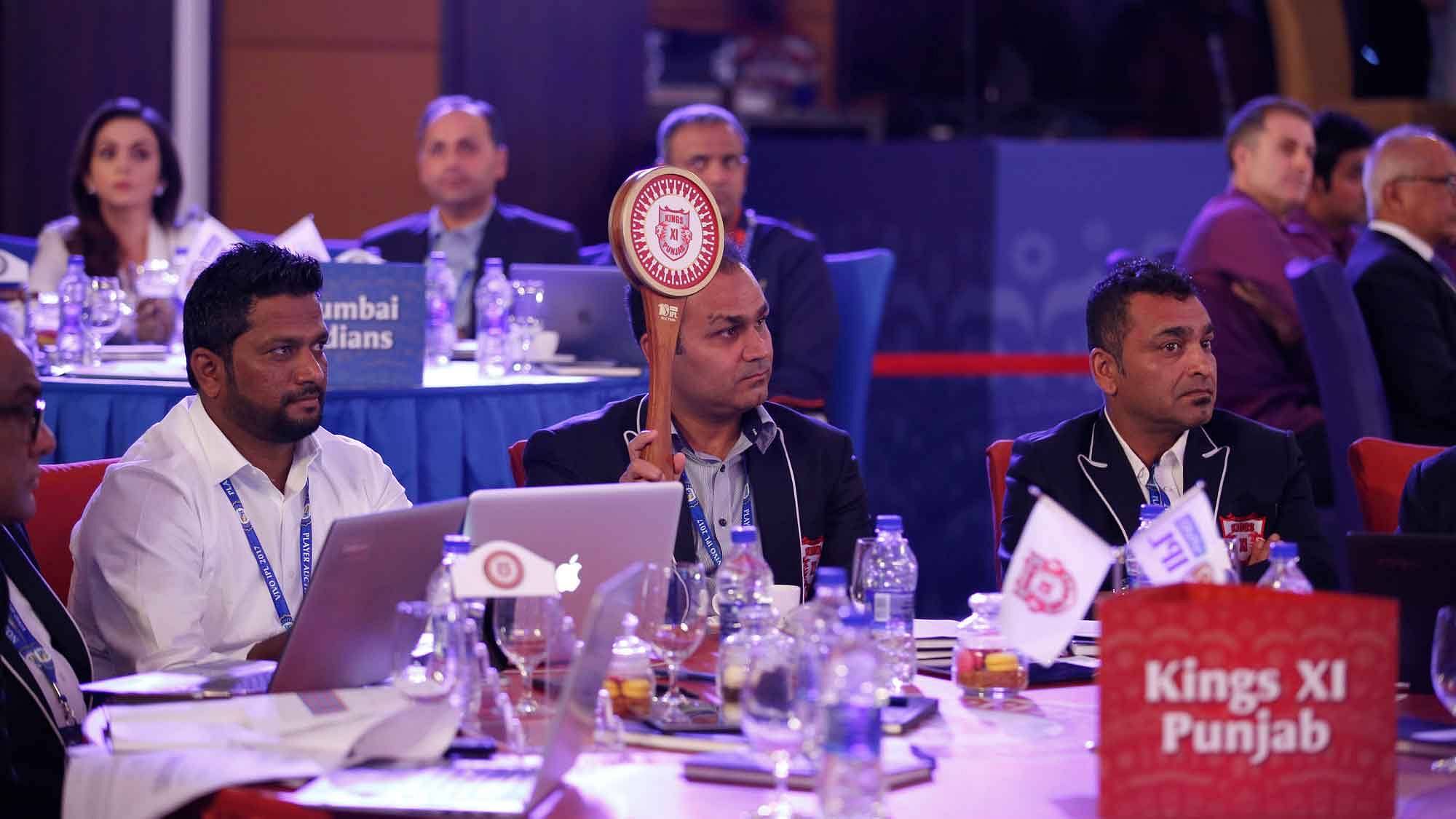 Virender Sehwag Kings XI Punjab head cricket operations during the Vivo IPL 2017 Player Auction held at the Carlton-Ritz hotel in Bangalore on the 20th February 2017. (Photo: BCCI)