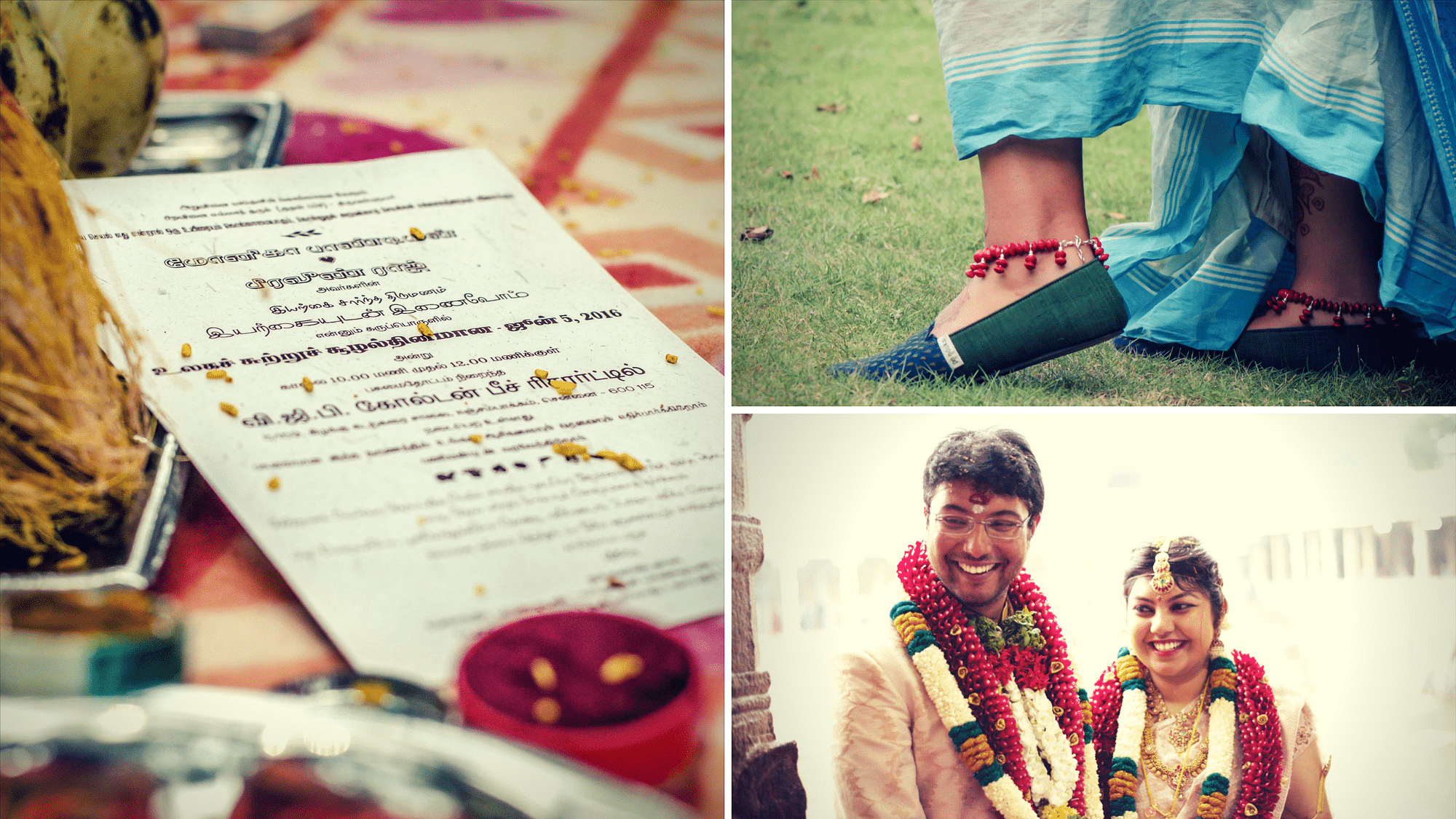 These couples stuck to their beliefs for their wedding preparations. (Photo Courtesy: Monica Pandian; Abhishek and Sowmya - Bottom R)