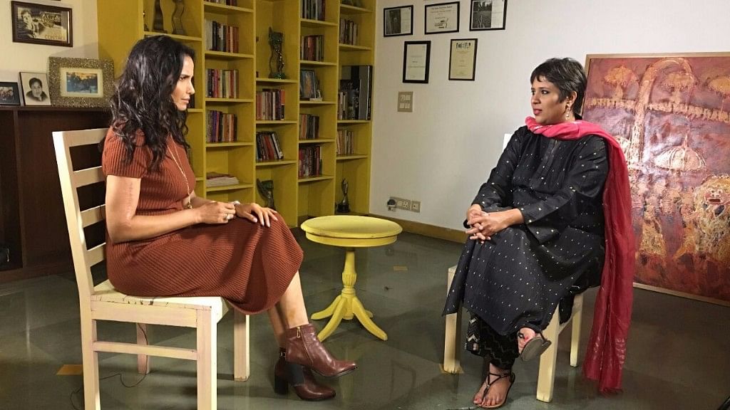Barkha Dutt in conversation with author, model and Top Chef host, Padma Lakshmi. (Photo: <b>The Quint</b>)